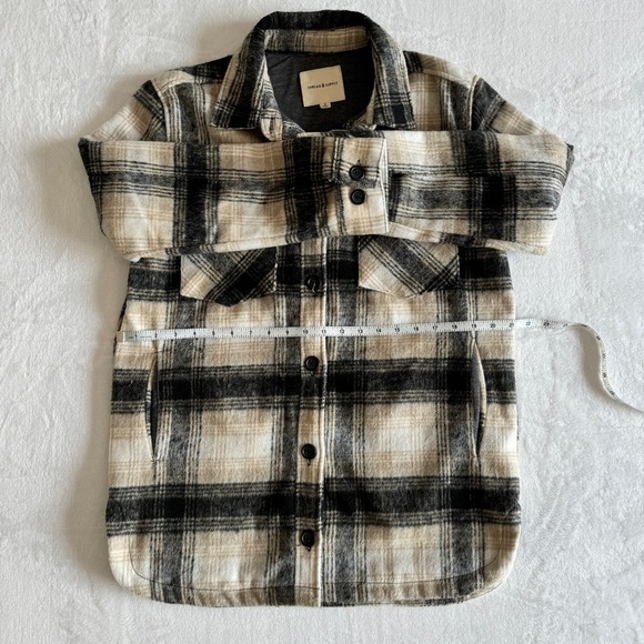 THREAD & SUPPLY Shirt Jacket Shacket S Black Tan Plaid Flannel Chore Pocket - Picture 9 of 15